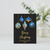 青と金ゴールドの王室のオーナメントメリークリスマス シーズンポストカード (スタンド正面)