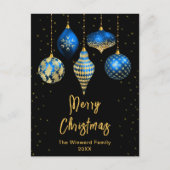 青と金ゴールドの王室のオーナメントメリークリスマス シーズンポストカード (正面)