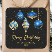 青と金ゴールドの王室のオーナメントメリークリスマス スクエアシール