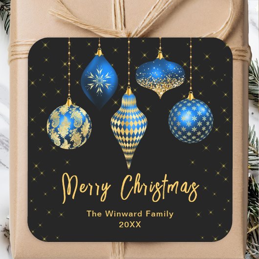 青と金ゴールドの王室のオーナメントメリークリスマス スクエアシール