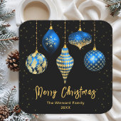 青と金ゴールドの王室のオーナメントメリークリスマス スクエアペーパーコースター