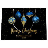 青と金ゴールドの王室のオーナメントメリークリスマス ラージペーパーバッグ (正面)