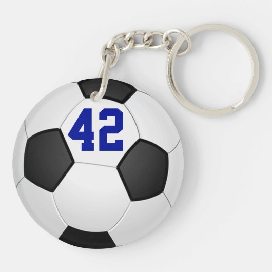 青と金ゴールドの男のパーソナライズされた子サッカーの贈り物 キーホルダー (裏面)