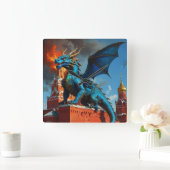 青と金ゴールドの竜がモスクワを訪問 スクエア壁時計 (ホーム)