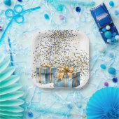 青と金ゴールドの紙プレート ペーパープレート (パーティー)