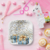 青と金ゴールドの紙プレート ペーパープレート (パーティー)