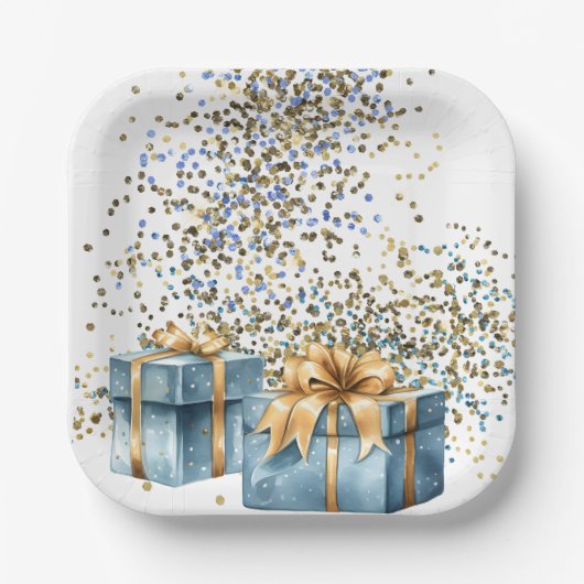 青と金ゴールドの紙プレート ペーパープレート (正面)