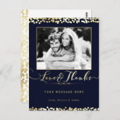 青と金ゴールドの紙吹雪写真結婚の感謝 ポストカード (正面/裏面)