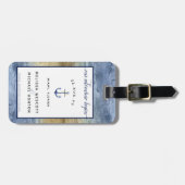 青と金ゴールドの結婚式の日付を保存 ラゲッジタグ (正面横)