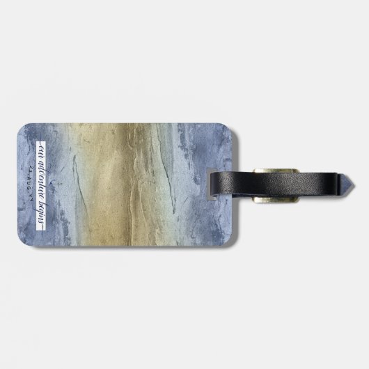 青と金ゴールドの結婚式の日付を保存 ラゲッジタグ (裏面横)