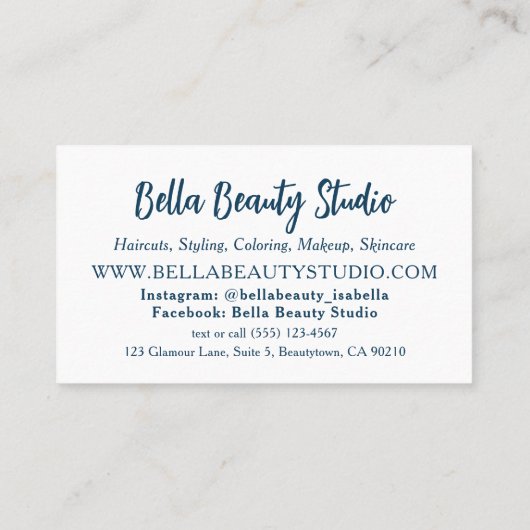 青と金ゴールドの美容師美容師 名刺 (裏面)