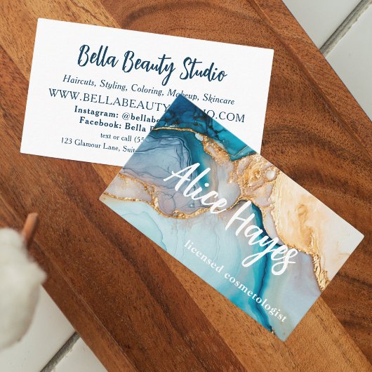 青と金ゴールドの美容師美容師 名刺