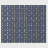 青と金ゴールドの航海の3分割パターン ラッピングペーパー (フラット)