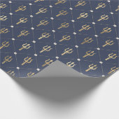 青と金ゴールドの航海の3分割パターン ラッピングペーパー (角)