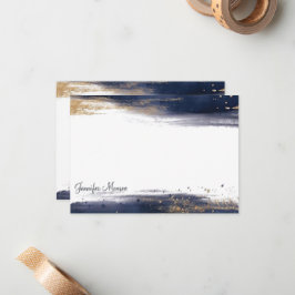 青と金ゴールドの色のブラシストロークパーソナライズされた ノートカード