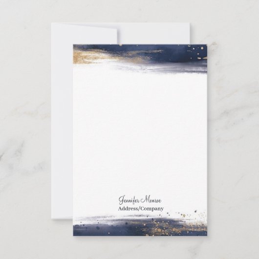 青と金ゴールドの色のブラシストロークパーソナライズされた ノートカード (正面)