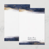 青と金ゴールドの色のブラシストロークパーソナライズされた ノートカード (正面/裏面)