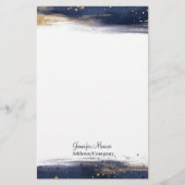 青と金ゴールドの色のブラシストロークパーソナライズされた 便箋 (正面)