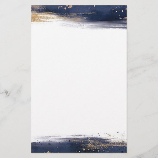 青と金ゴールドの色のブラシストロークパーソナライズされた 便箋 (裏面)