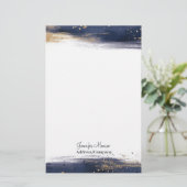 青と金ゴールドの色のブラシストロークパーソナライズされた 便箋 (スタンド正面)