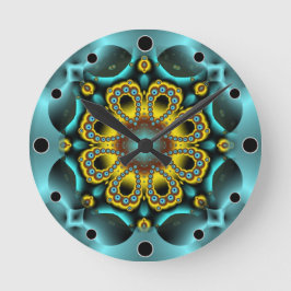 青と金ゴールドの花と蝶 ラウンド壁時計