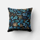 青と金ゴールドの花のパターン名前を追加 クッション (裏面)