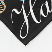 青と金ゴールドの花のパターン名前を追加 フリースブランケット (角)