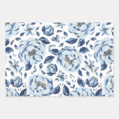 青と金ゴールドの花包み紙セット ラッピングペーパーシート (正面)