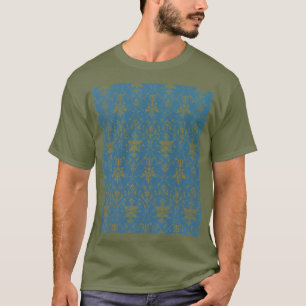 青と金ゴールドの花柄 Tシャツ