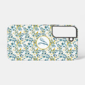 青と金ゴールドの葉のパターン(イニシャル付き) SAMSUNG GALAXYケース (裏面横)