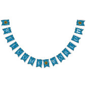 青と金ゴールドの赤ちゃんシャワーようこそ世界のフットプリント バンティングフラッグ (全)