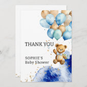 青と金ゴールドの赤王室のちゃんシャワーを待つ サンキューカード (正面/裏面)