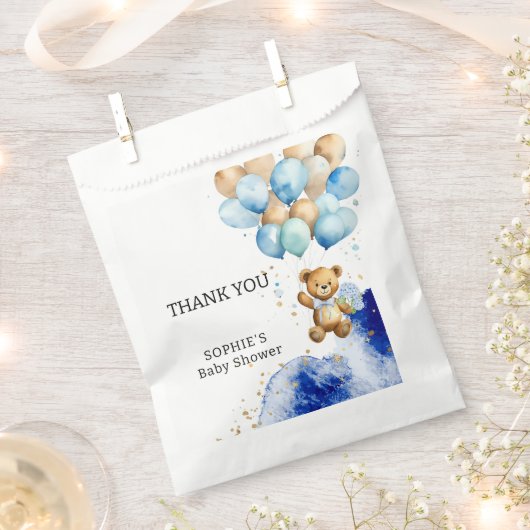 青と金ゴールドの赤王室のちゃんシャワーを待つ フェイバーバッグ (クリップ留めされた状態)