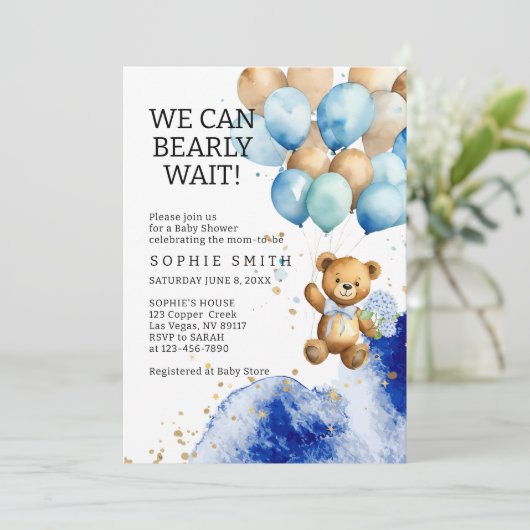 青と金ゴールドの赤王室のちゃんシャワーを待つ 招待状 (スタンド正面)