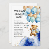 青と金ゴールドの赤王室のちゃんシャワーを待つ 招待状 (正面/裏面)