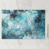 青と金ゴールドの輝く大理石の紙ランチョンマット ペーパーパッド (インサイチュ)