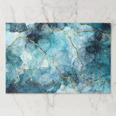 青と金ゴールドの輝く大理石の紙ランチョンマット ペーパーパッド (正面)