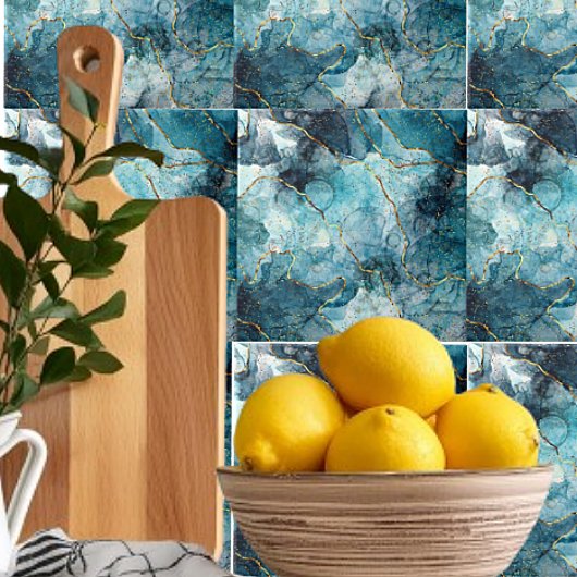 青と金ゴールドの輝く大理石セラミックタイル タイル