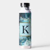 青と金ゴールドの輝く大理石モノグラム ウォーターボトル (左面)