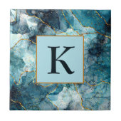 青と金ゴールドの輝く大理石モノグラム タイル (正面)