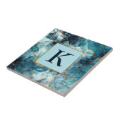 青と金ゴールドの輝く大理石モノグラム タイル (側面)