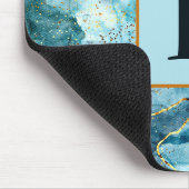 青と金ゴールドの輝く大理石モノグラム マウスパッド (コーナー)