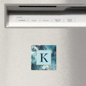 青と金ゴールドの輝く大理石モノグラム マグネット (インサイチュ (食洗機))