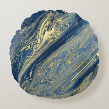 青と金ゴールドの金属製の丸枕