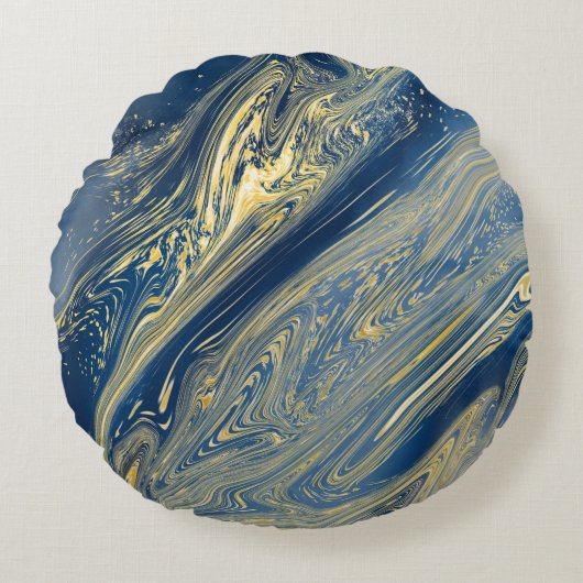 青と金ゴールドの金属製の丸枕 ラウンドクッション (正面)