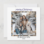 青と金ゴールドの雪だるま | 家族の写真クリスマス シーズンカード (正面)