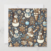 青と金ゴールドの雪だるま | 家族の写真クリスマス シーズンカード (裏面)