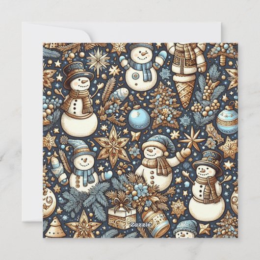 青と金ゴールドの雪だるま | 家族の写真クリスマス シーズンカード (裏面)