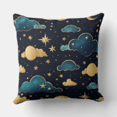 青と金ゴールドの雲と星の夜空 クッション (裏面)