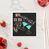 青と金ゴールドの音楽とカクテル新年のナプキン スタンダードカクテルナプキン (インサイチュ)